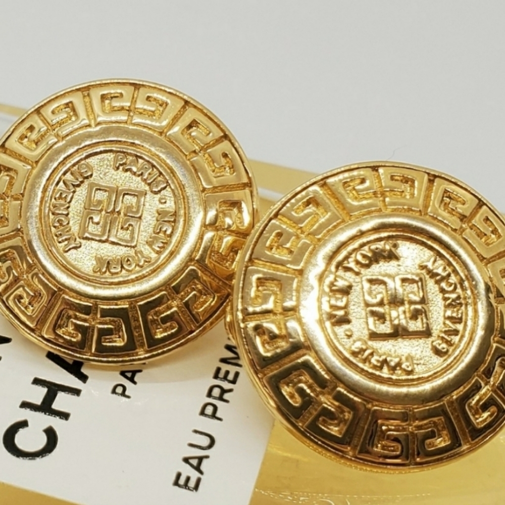 Vintage Givenchy Signed Logo Clip On Earrings